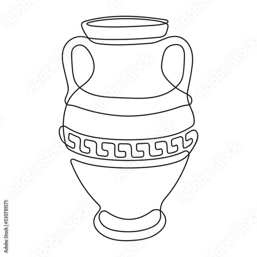 One line drawing of ancient Greek clay vase, isolated on white background.