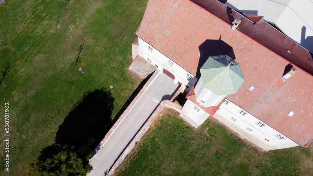 Aerial View Of Jedenspeigen Castle Facade In Jedenspeigen, Austria - drone shot Aerial View Of Jedenspeigen Castle Facade In Jedenspeigen, Austria - drone shot