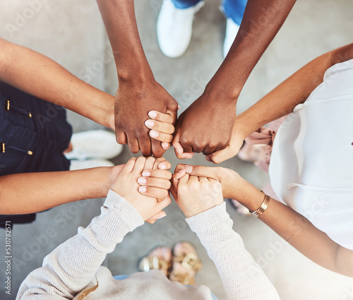 Canvas Print Holding hands, faith and prayer support group of people or friends with hope, religion and trust or respect