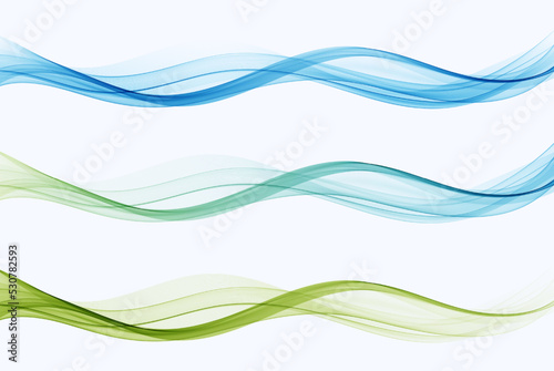 Bright fresh collection of soft blue-green waves. Abstract smooth soft dividing lines, trendy headers or footers photo
