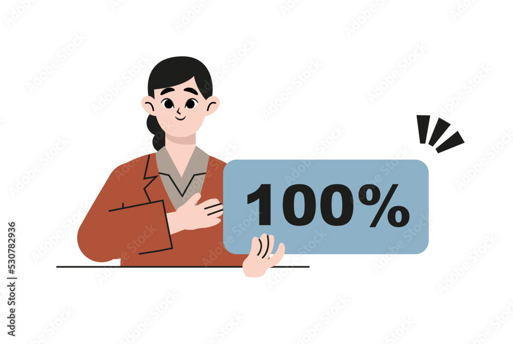 Happy woman holding to-do list with checkboxes. To do list, done job, checklist, 100 percent. Flat vector illustration isolated on white background Happy woman holding to-do list with checkboxes. To do list, done job, checklist, 100 percent. Flat vector illustration isolated on white background
