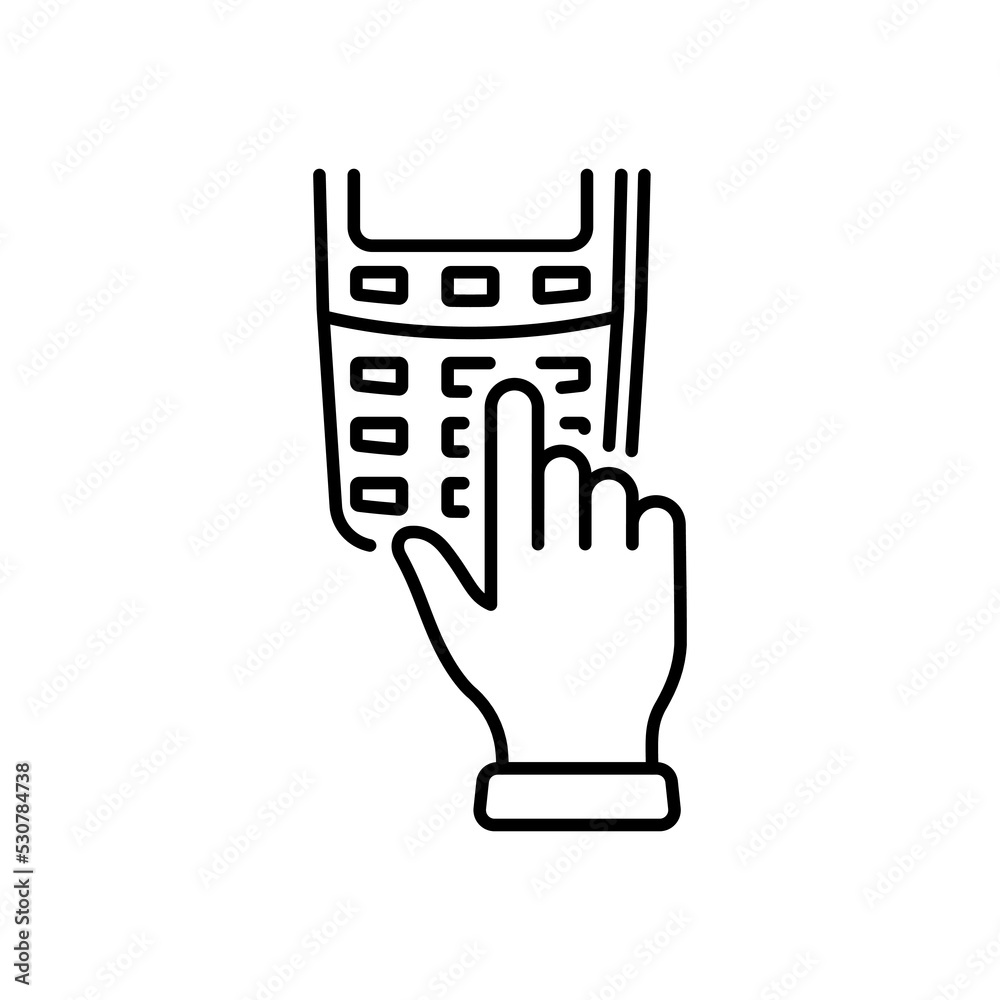 Hand Enter Password on Pos for Payment Line Icon. Security Bank Key Number for Pay Linear Pictogram. Entry Pin Code on Terminal Keyboard Outline Icon. Editable Stroke. Isolated Vector Illustration Hand Enter Password on Pos for Payment Line Icon. Security Bank Key Number for Pay Linear Pictogram. Entry Pin Code on Terminal Keyboard Outline Icon. Editable Stroke. Isolated Vector Illustration