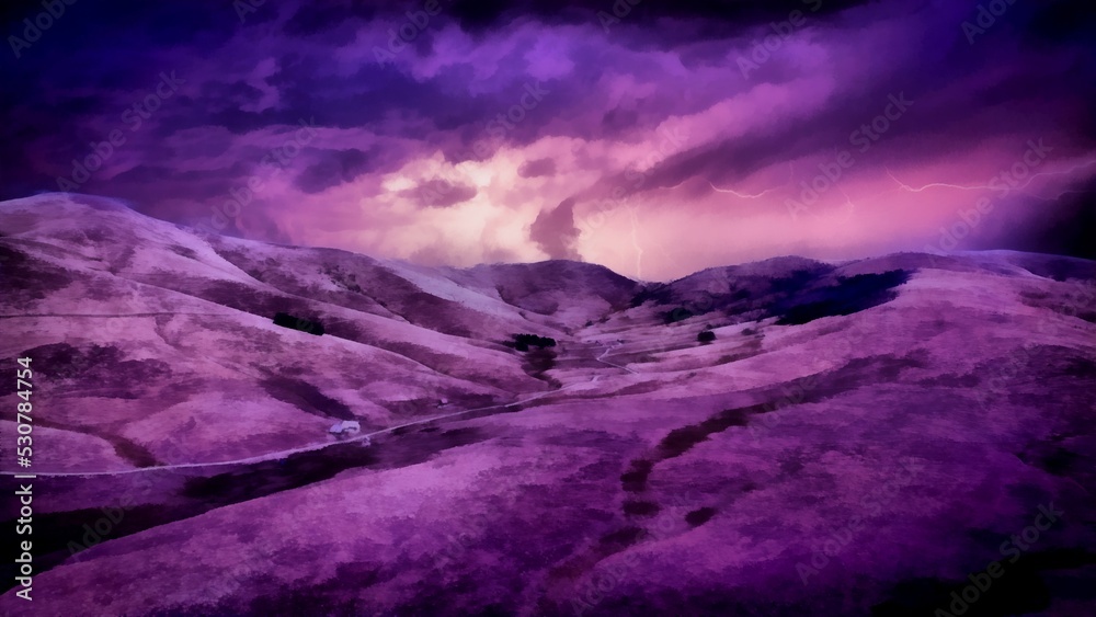 Naklejka premium Purple unreal scenic apocalyptic background