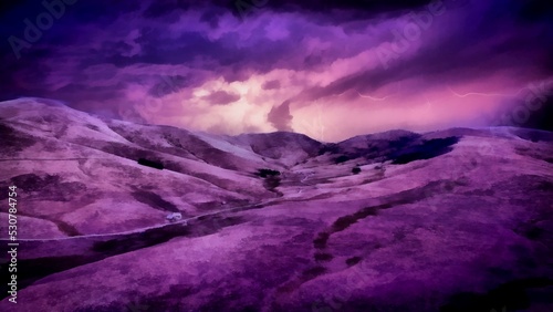 Purple unreal scenic apocalyptic background 