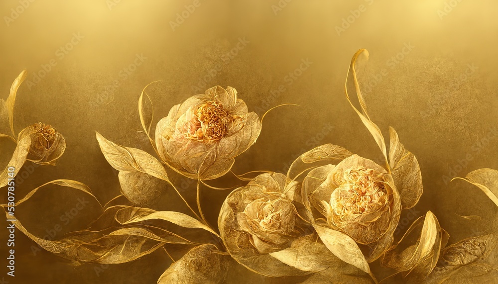 Premium Photo  Elegant golden flowers and branches on light background  vintage floral decor for postcard fantastic plant 3d illustration