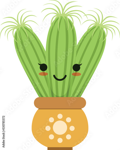 Funny cactus. Green houseplant. Home cacti character