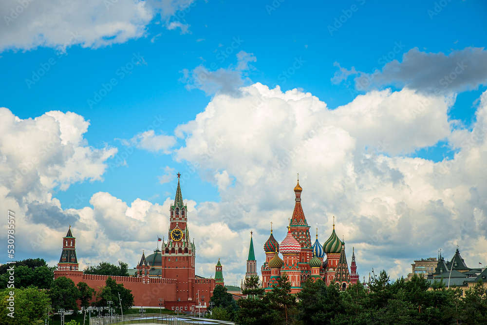 St. Basil's Cathedral and Kremlin Walls and Tower in Red square. St. Basil's Cathedral and Kremlin Walls and Tower in Red square.