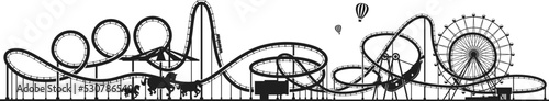 Fotografiet Horizontal amusement park silhouette. Roller coaster background