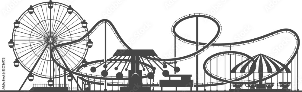 Entertaiment horizontal banner with black park ride silhouettes