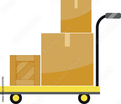 Loaded pallet jack icon. Warehouse pump truck with shipping containers
