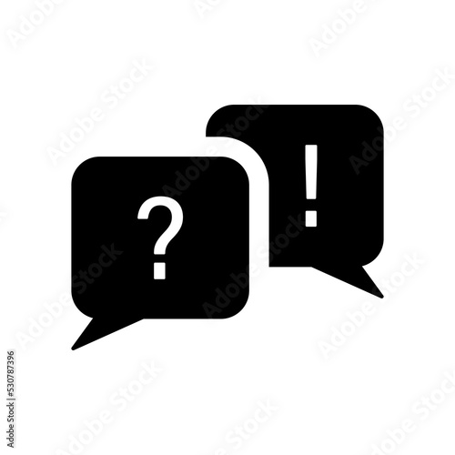 Question Mark and Exclamation on Speech Bubble Mark Silhouette Icon. Ask and Answer FAQ Sign. Dialog Talk Social Discussion Glyph Pictogram. Chat Request Info Help Icon. Isolated Vector Illustration