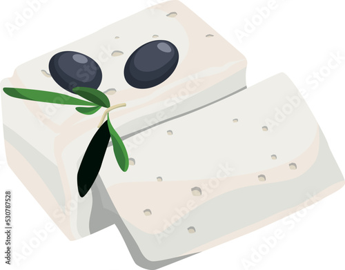 Feta cartoon icon. White soft greek cheese