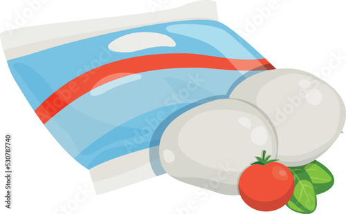Mozarella icon. Cartoon soft cheese in plastic bag