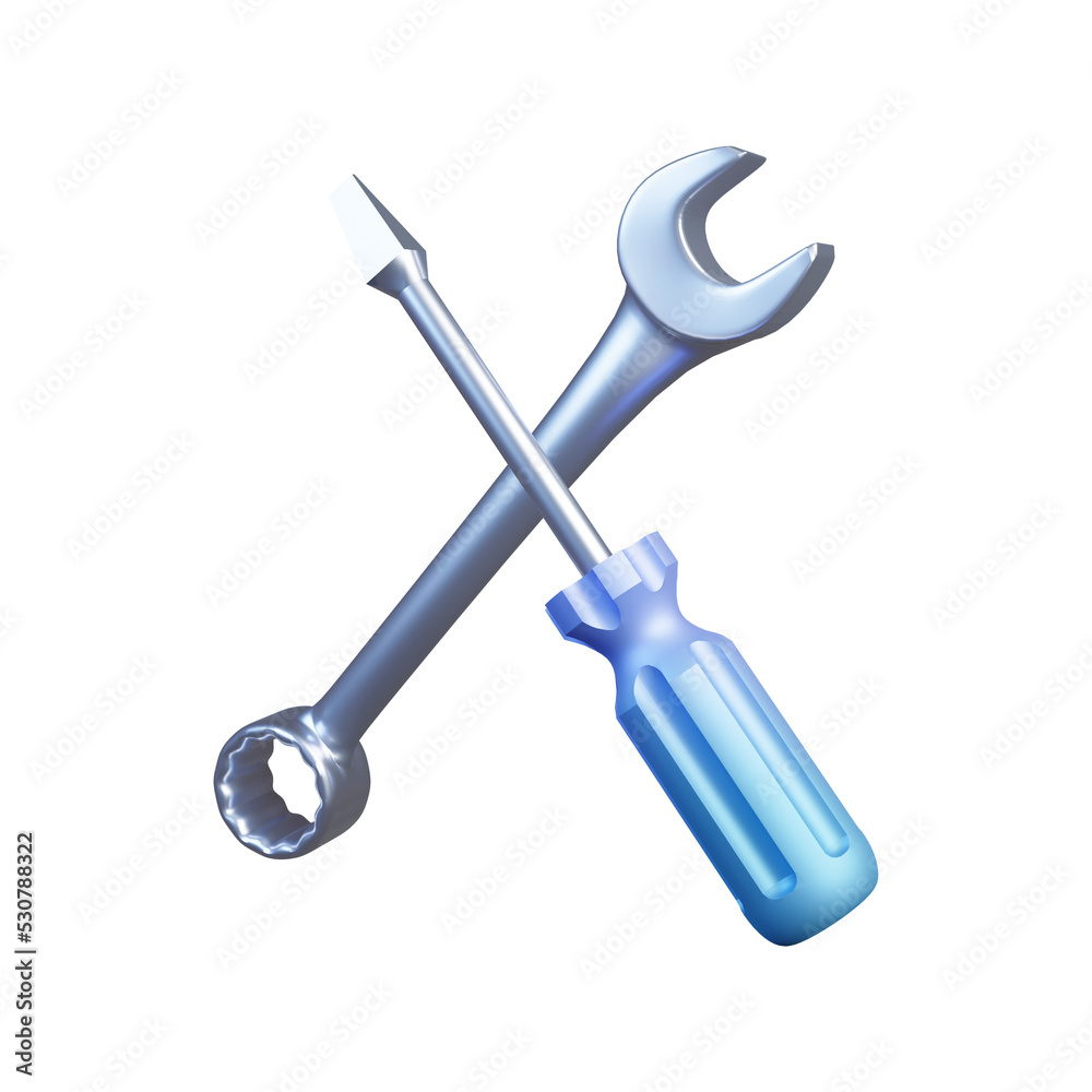 Wrench and screwdriver 3d rendering illustration Wrench and screwdriver 3d rendering illustration