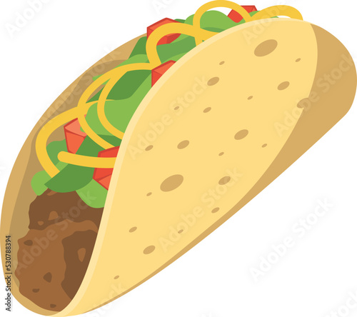 Taco icon. Mexican fast food. Cartoon fajitas