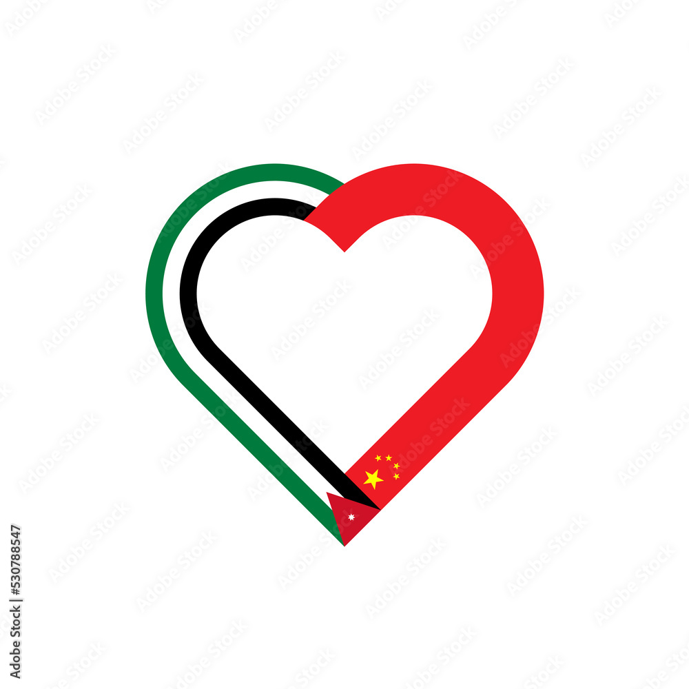 friendship concept. heart ribbon icon of jordan and china flags. vector illustration isolated on white background friendship concept. heart ribbon icon of jordan and china flags. vector illustration isolated on white background