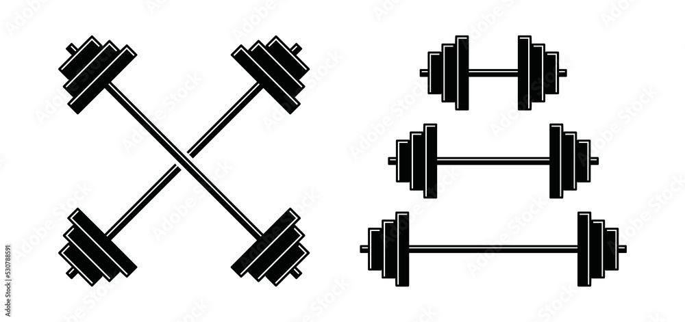 silhouette barbell for GYM or Fitness sport symbol icon logo vector set. Heavy athletic barbell and vintage bodybuilding stencil logo design. Wellness equipment training fitness sports illustration silhouette barbell for GYM or Fitness sport symbol icon logo vector set. Heavy athletic barbell and vintage bodybuilding stencil logo design. Wellness equipment training fitness sports illustration