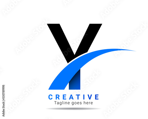 Abstract initial blue color Y letter alphabet logo. Y letter logo for company brand identity, travel, logistic, business logo template