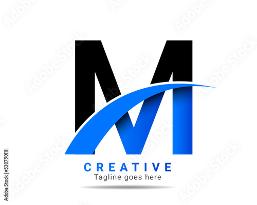 Abstract initial blue color M letter alphabet logo. M letter logo for company brand identity, travel, logistic, business logo template