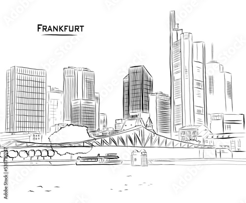 Frankfurt skyline architecture line art Vector illustration handrawing framework