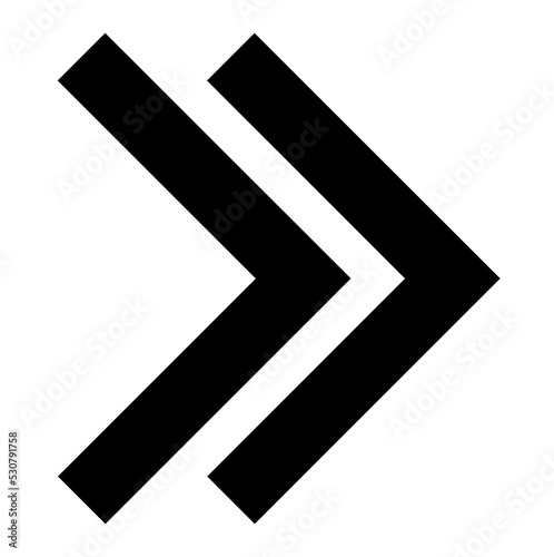 Double arrow. Two arrows. Direction pointer. Black arrow icon indicate to the right