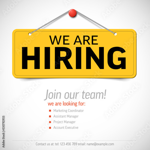 We are hiring minimalistic light flyer template - white version with yellow notice
