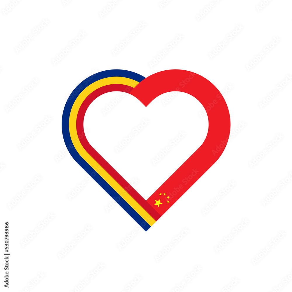 friendship concept. heart ribbon icon of romania and china flags. vector illustration isolated on white background
