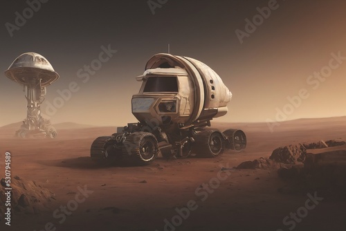 Foto Martian research and exploration truck with , SCI-FI in the desert, mars surface