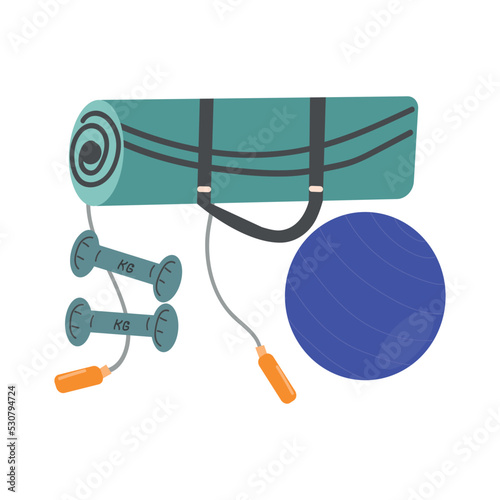 Sport fitness equipment. Hand drawn vector illustration isolated on white background. Flat cartoon style.