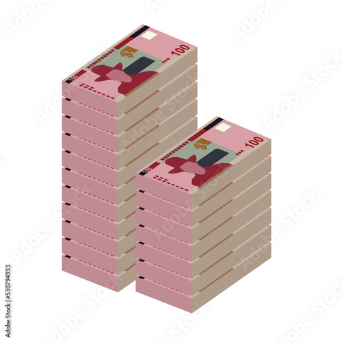 Namibian Dollar Vector Illustration. Namibia money set bundle banknotes. Paper money 100 NAD. Flat style. Isolated on white background. Simple minimal design.