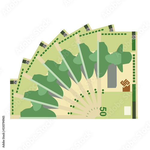 Namibian Dollar Vector Illustration. Namibia money set bundle banknotes. Paper money 50 NAD. Flat style. Isolated on white background. Simple minimal design.