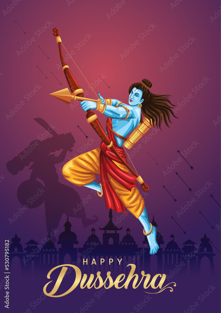 Happy Dussehra festival of India. of Lord Rama killing Ravana. vector illustration design - obrazy, fototapety, plakaty 