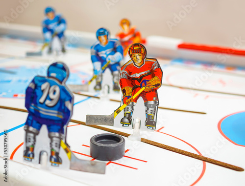Photography Table top hockey as entertainment and leisure activity. Close-up.