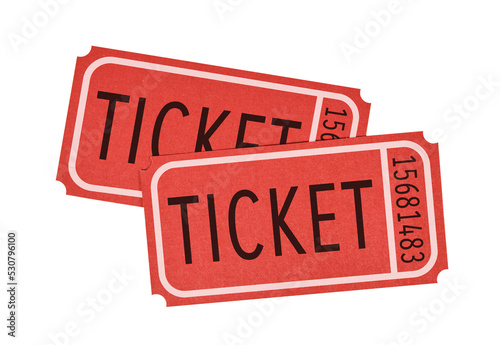 Two old fashioned red tickets on transparent background photo