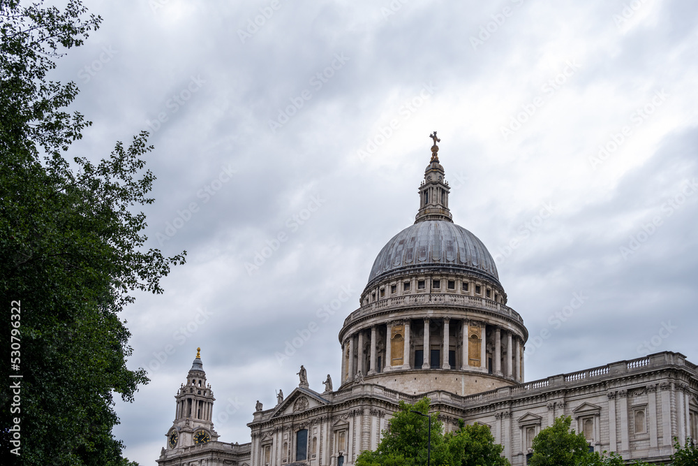 View of Saint Paul Cathedral's dome on a cloudy summer afternoon, London, England