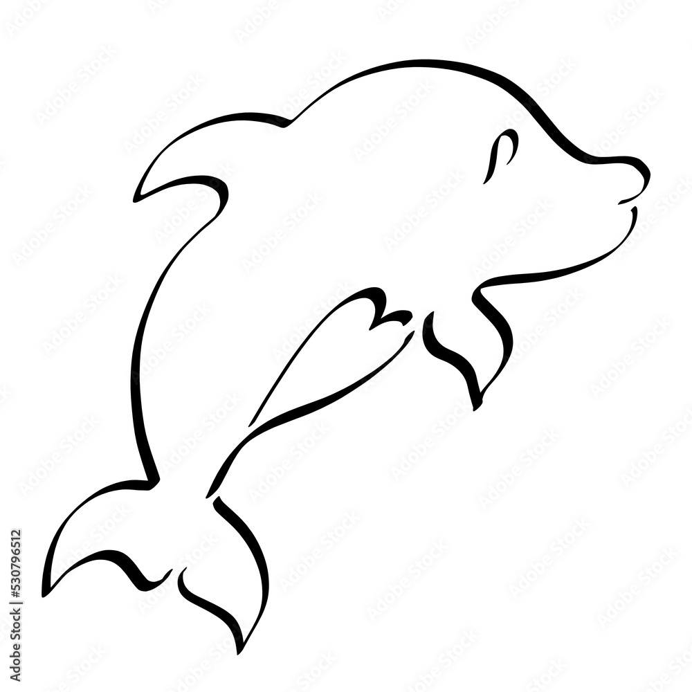 little cute dolphin with heart on belly, black outline on white background little cute dolphin with heart on belly, black outline on white background