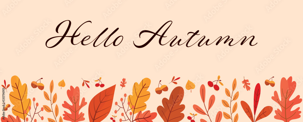 Autumn background illustration vector. Flat background of autumn. Autumn banner.