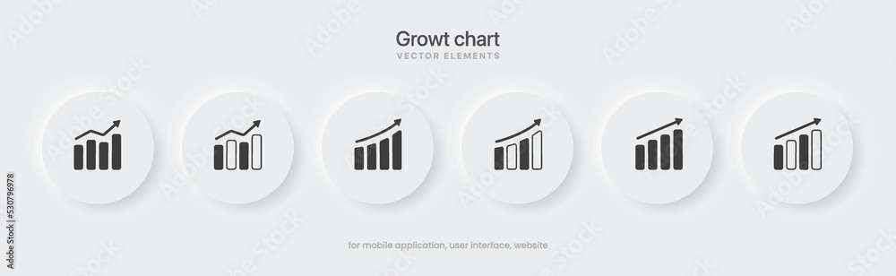 Obraz premium 3d financial analysis stats icon set. Growing graph. Business chart symbol. Growths chart collection. Progress bar. Bar diagram. Growth success arrow icon. Progress symbol. Chart increase.