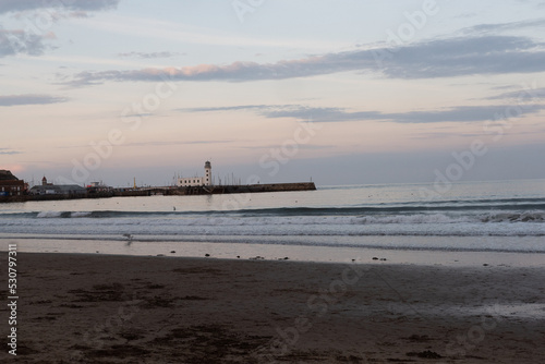 Scarborough North Bay Beach during rainy weather  low tide  cold springtime days