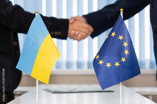 Фотография Political flags of Ukraine and European Union