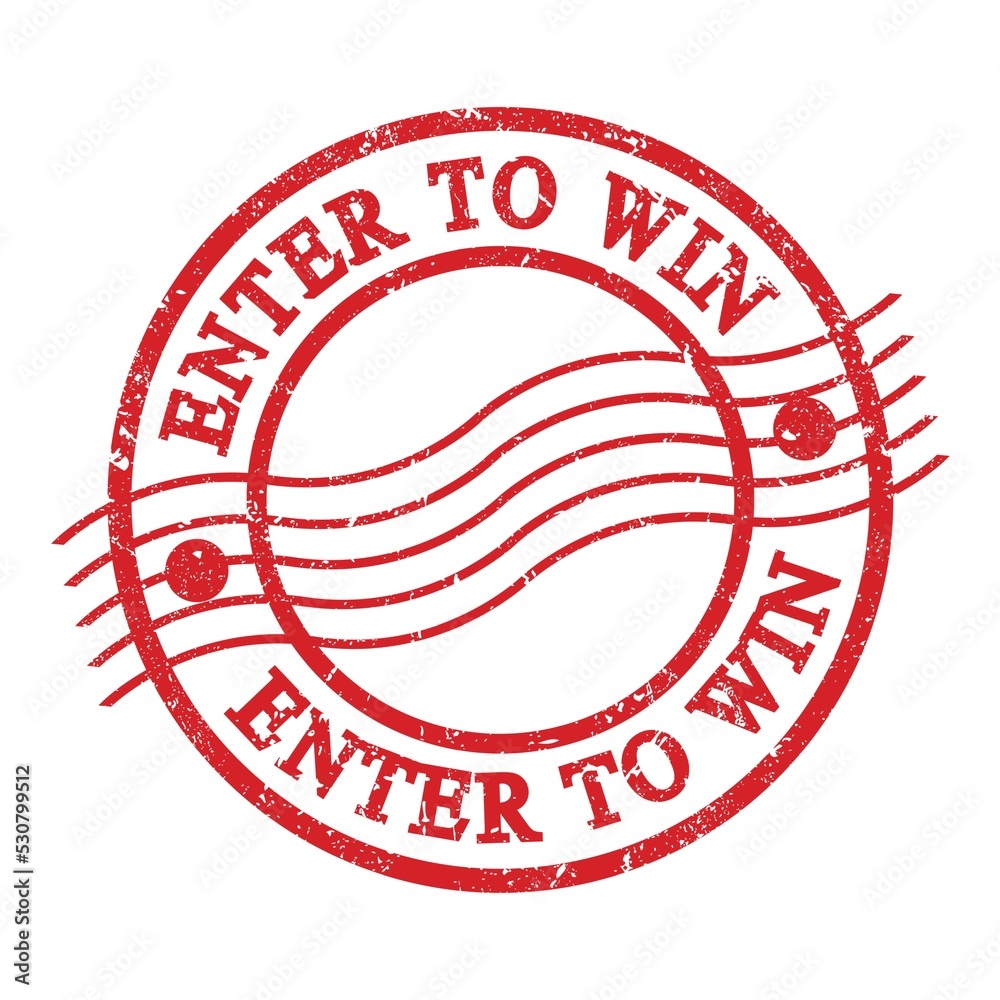 ENTER TO WIN, text written on red postal stamp. ENTER TO WIN, text written on red postal stamp.
