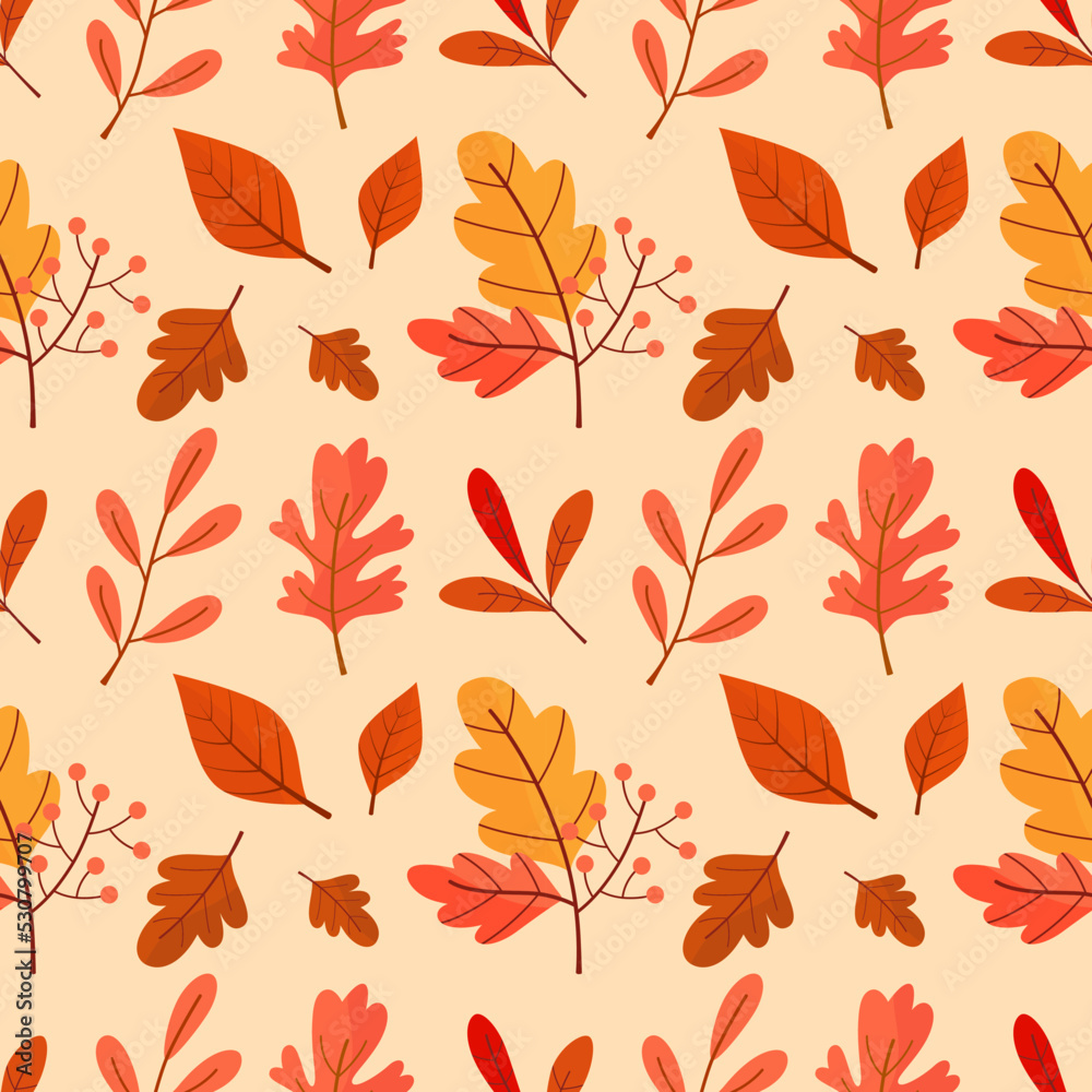 Elegant trendy ditsy foliage texture vector seamless pattern design of exotic autumn color leaves. Foliate background of fresh leaves. Repeating texture for wallpaper, surface pattern and textile.