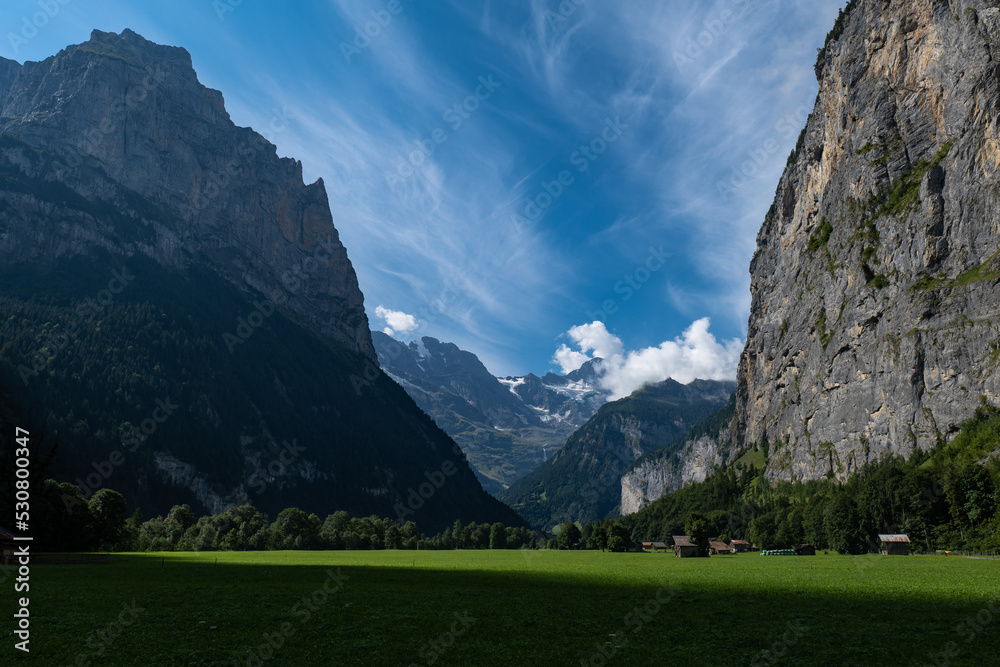 Summer day in the Swiss alps, mountain landscape, Lauterbrunnen
