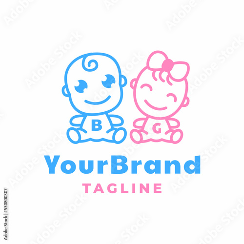 Baby Boy and Girl Sitting for Baby Care Store Logo