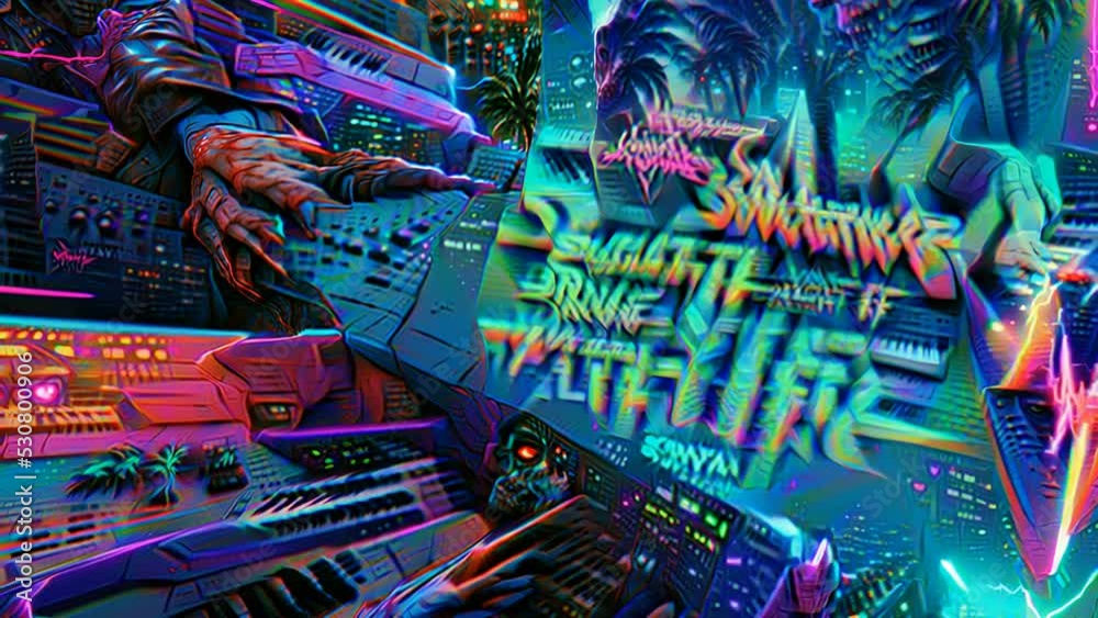 Abstract animation of a skull with synthwave style. Impressionism digital painting. AI generated NFT crypto art. 