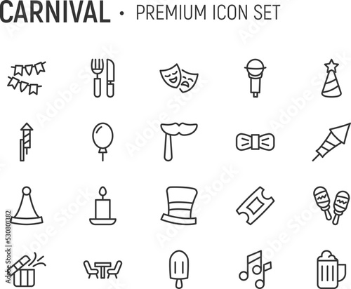 Editable vector pack of carnival line icons.