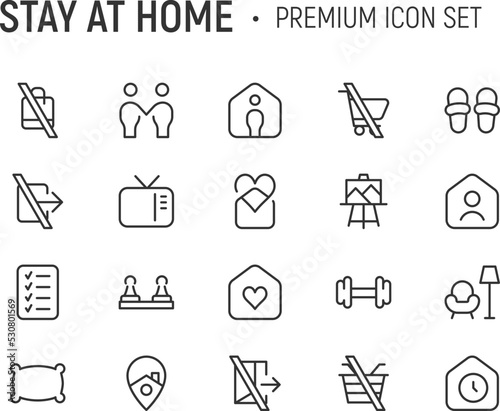 Editable vector pack of stay at home line icons.