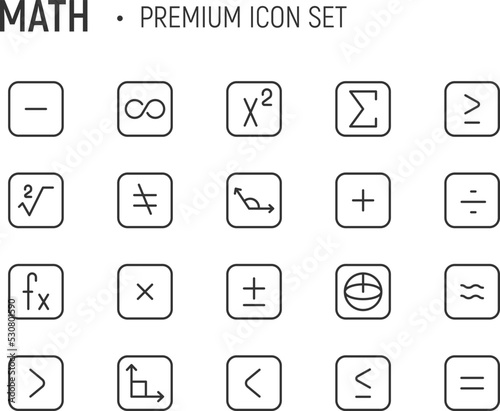 Editable vector pack of math line icons.
