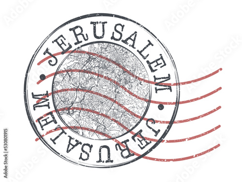 Jerusalem, Israel Stamp Map Postal. Silhouette Seal Roads and Streets. Passport Round Design. Vector Icon. Design Retro Travel National Symbol.