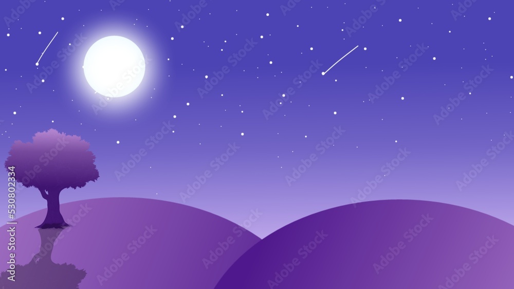 Obraz premium night landscape with moon and stars